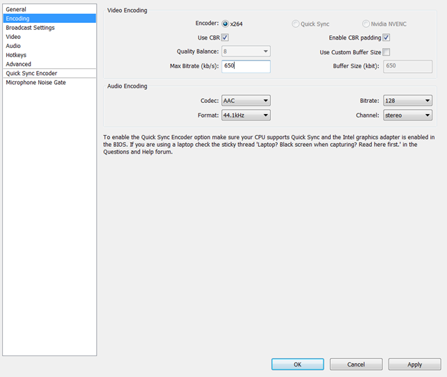 Set video and audio encoding options accordingly to streaming guidelines