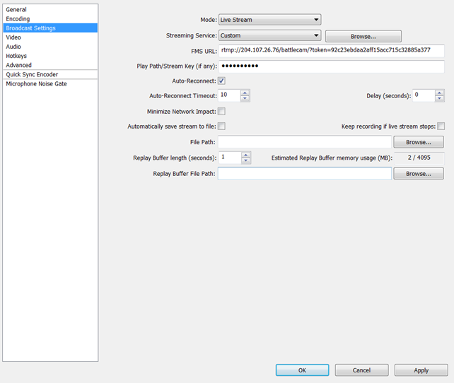 Paste server url and stream name
