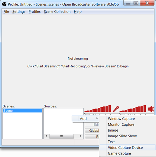 Add video capture device as source