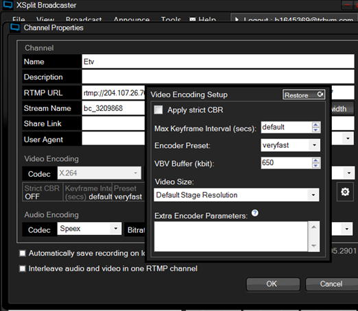 Set input video size